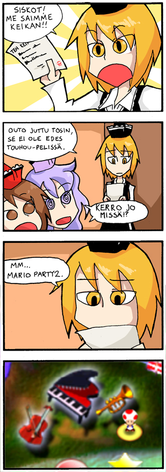 lunasa prismriver, merlin prismriver, lyrica prismriver, toad, red toad, and 1 more (touhou and 3 more) drawn by setz