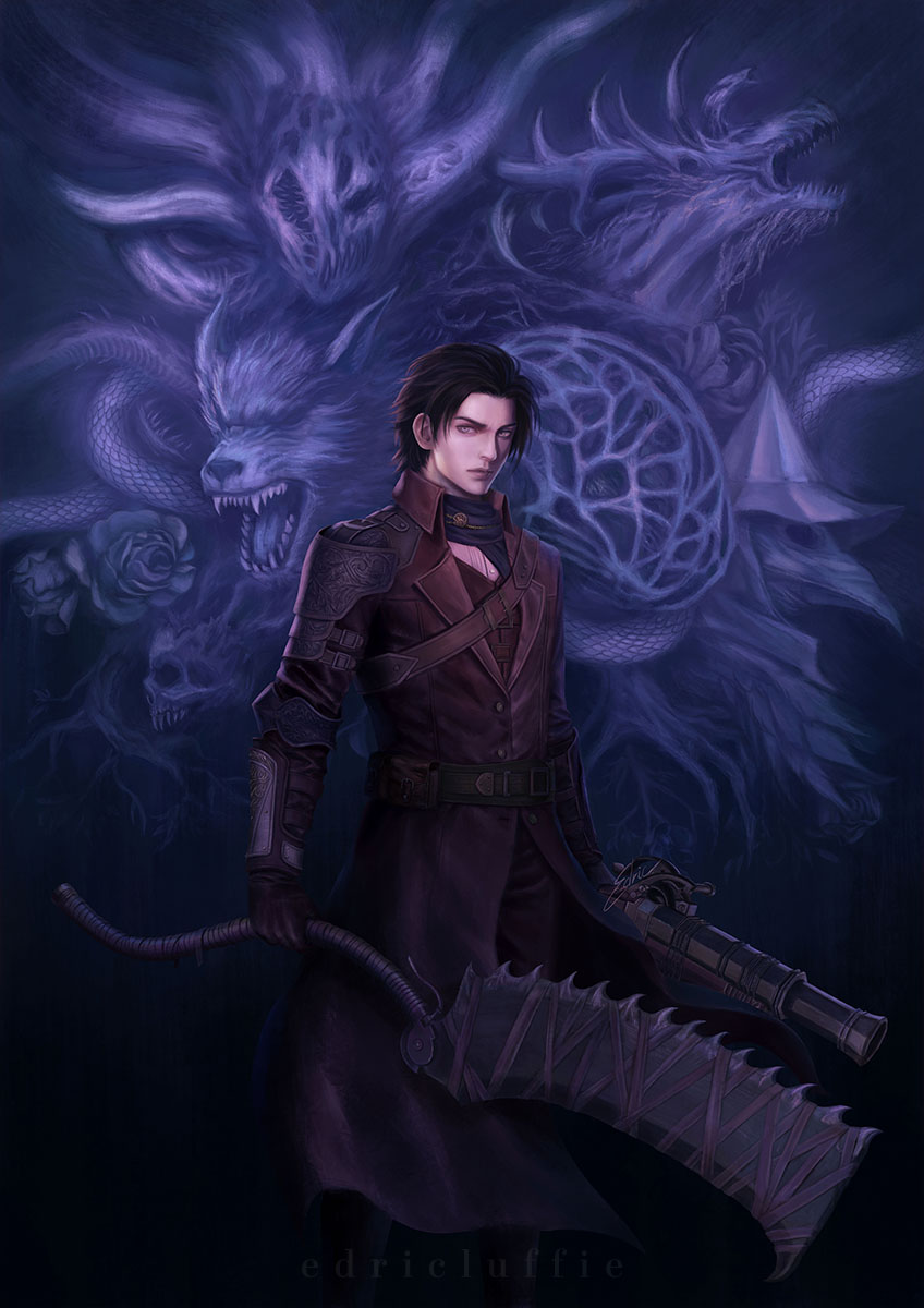 hunter, eileen the crow, amygdala, moon presence, and cleric beast (bloodborne) drawn by luffie