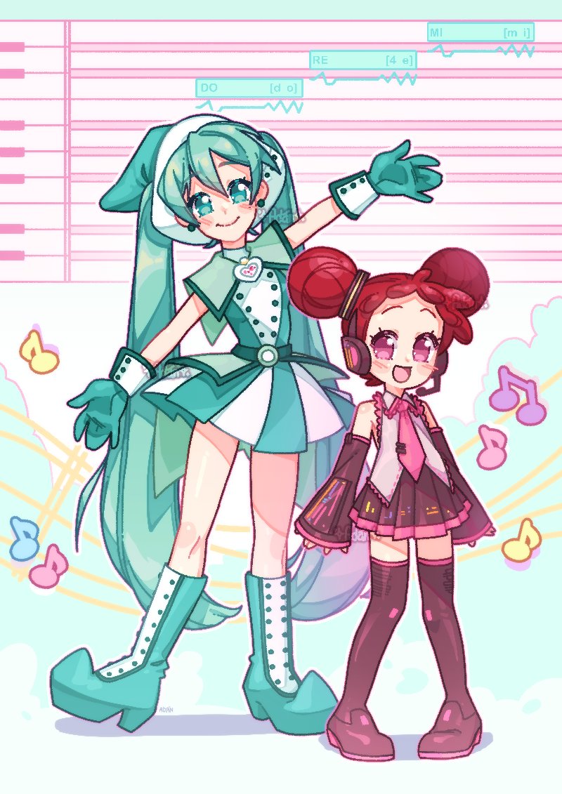 hatsune miku and harukaze doremi (vocaloid and 1 more) drawn by adan_nanainonai