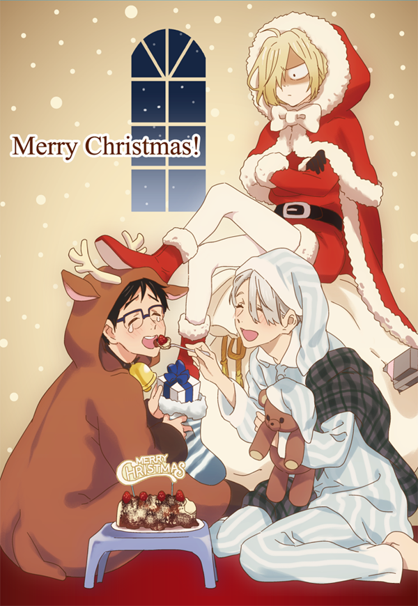 katsuki yuuri, viktor nikiforov, and yuri plisetsky (yuri!!! on ice) drawn by zooya