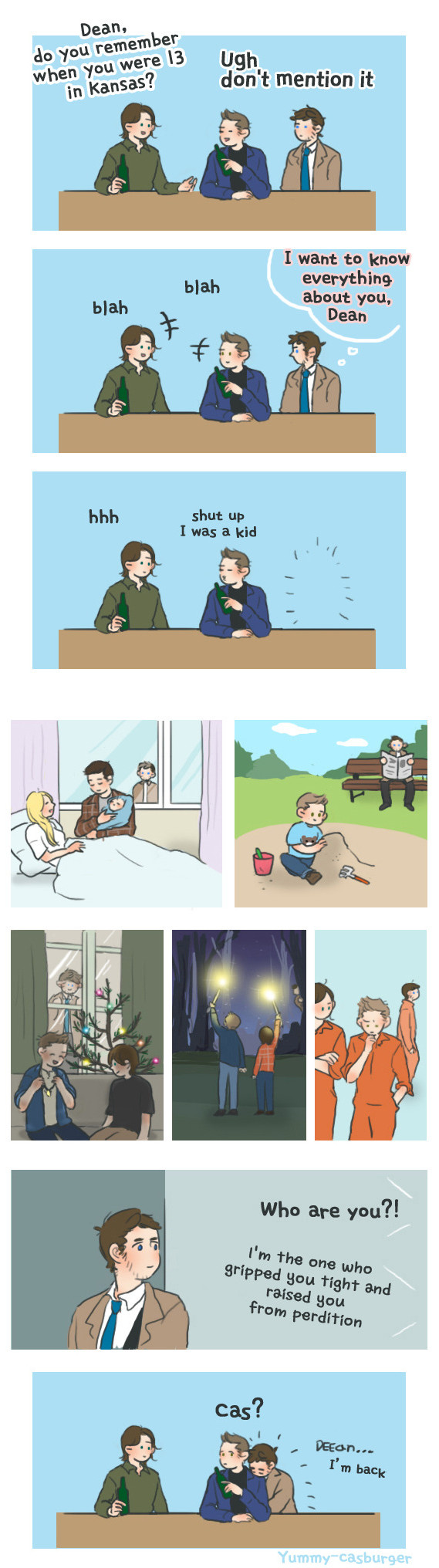 castiel, dean winchester, sam winchester, mary winchester, and john winchester (supernatural) drawn by casburger