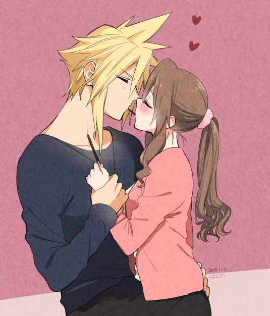 cloud strife and aerith gainsborough (final fantasy and 1 more) drawn by krudears