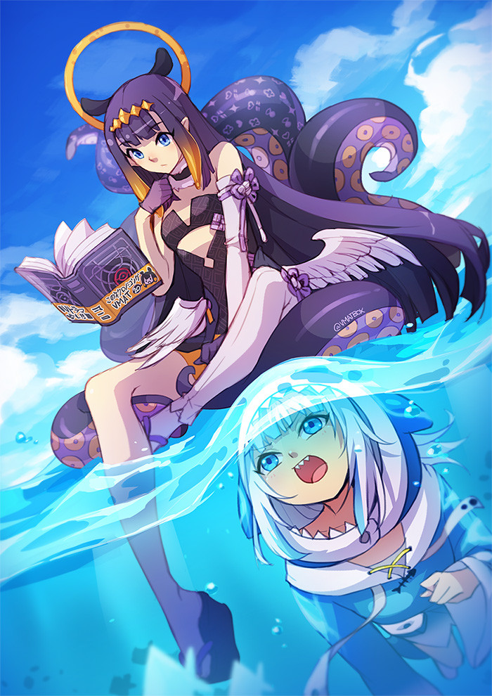gawr gura, ninomae ina'nis, and ao-chan (hololive and 1 more) drawn by vmat