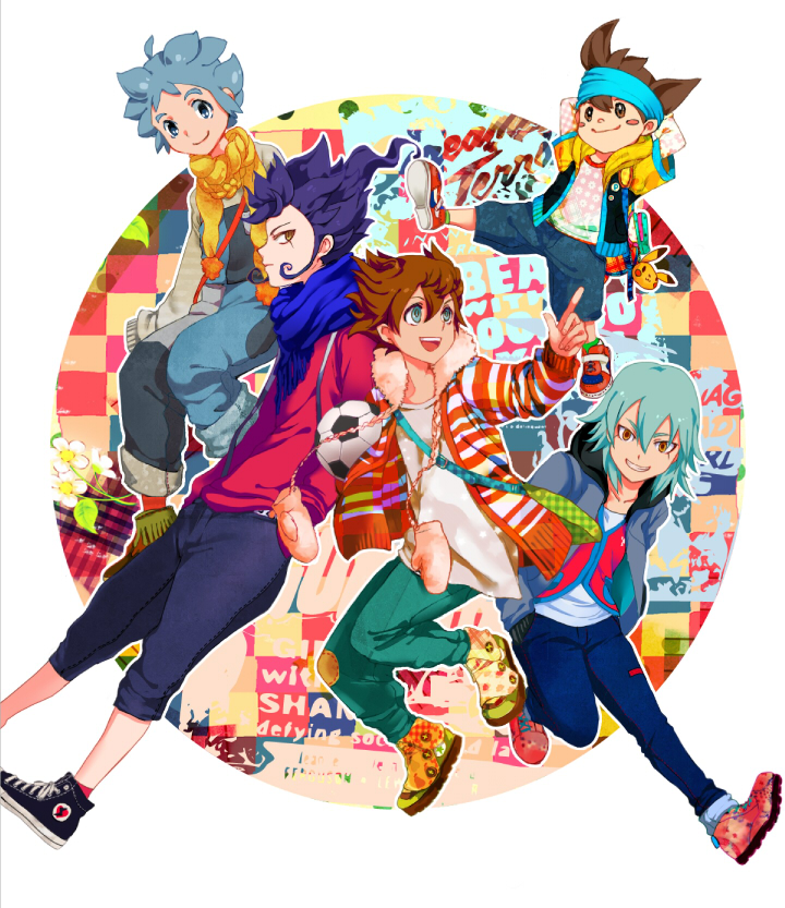 kariya masaki, matsukaze tenma, tsurugi kyousuke, nishizono shinsuke, and kageyama hikaru (inazuma eleven and 1 more) drawn by nemutai