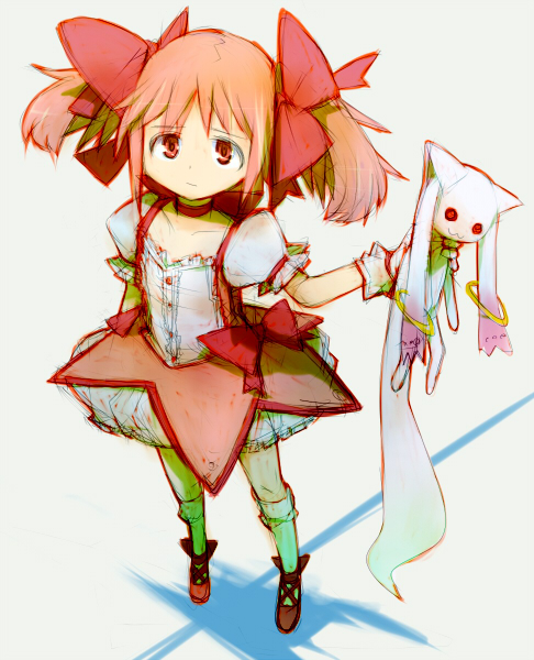 kaname madoka and kyubey (mahou shoujo madoka magica) drawn by alchera
