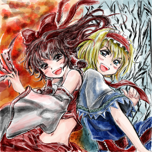 hakurei reimu and alice margatroid (touhou) drawn by nanashii_(soregasisan)