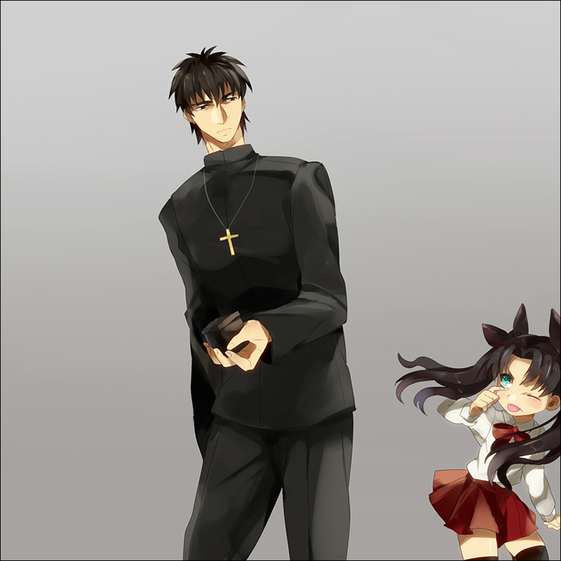 tohsaka rin and kotomine kirei (fate and 2 more) drawn by amakura_(am_as)