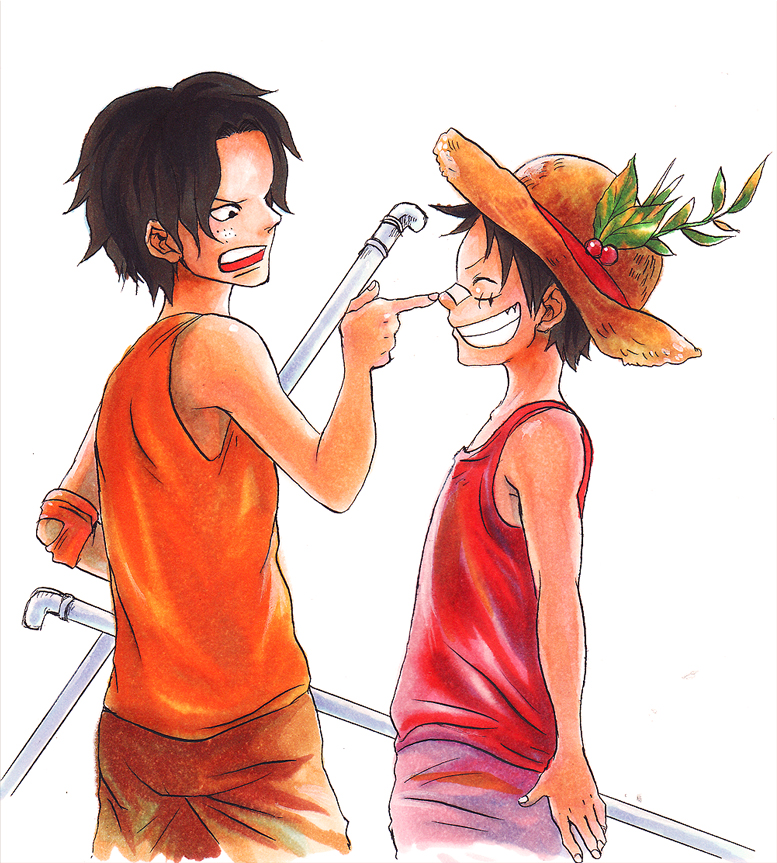 monkey d. luffy and portgas d. ace (one piece) drawn by tsuyomaru