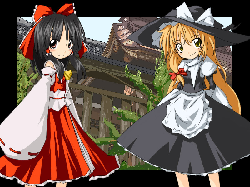 hakurei reimu and kirisame marisa (touhou) drawn by neki-t