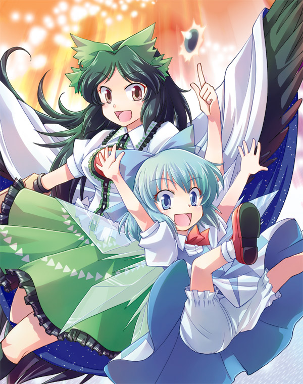 cirno and reiuji utsuho (touhou) drawn by mikagami_hiyori