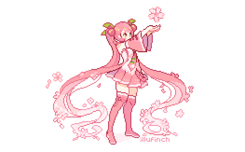 hatsune miku and sakura miku (vocaloid) drawn by illufinch