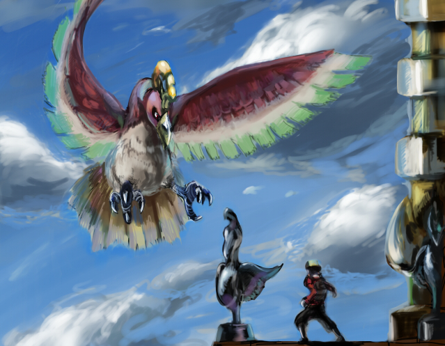 ethan and ho-oh (pokemon and 1 more) drawn by byte_(grunty-hag1)