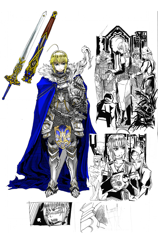 artoria pendragon and saber (fate and 1 more) drawn by todee