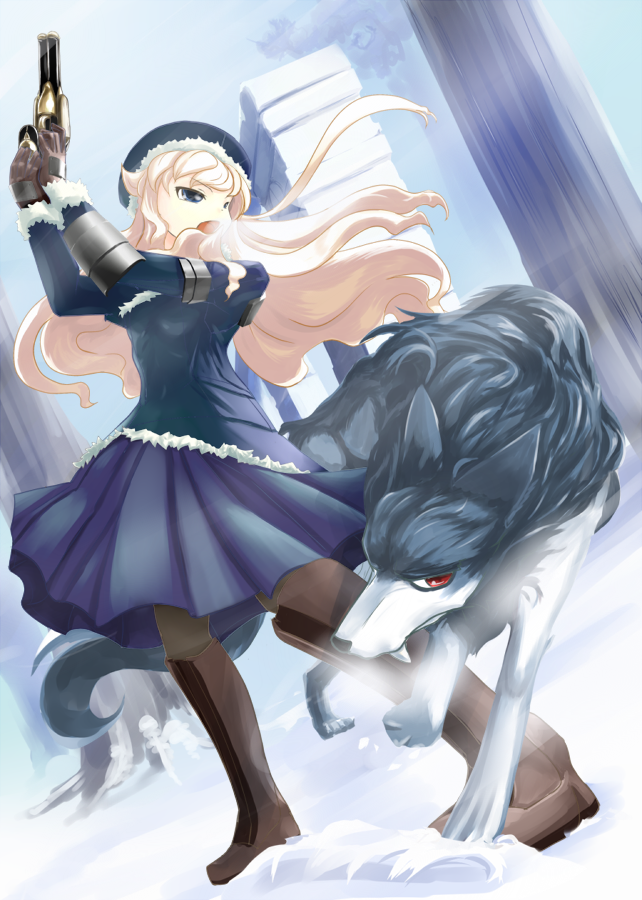 gunner, gunner 2, pet, and pet 3 (sekaiju no meikyuu and 1 more) drawn by kemokemo_gdgd