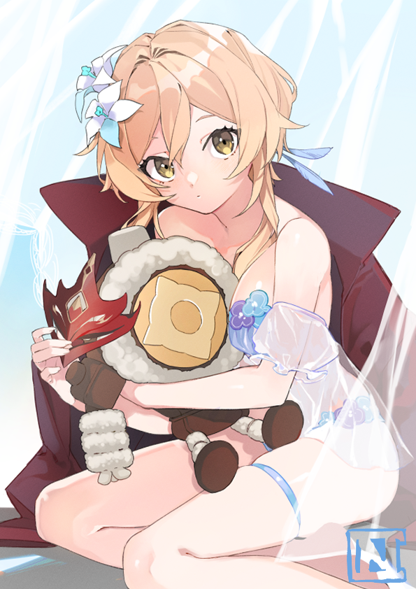 lumine and ruin guard (genshin impact) drawn by choco_c14