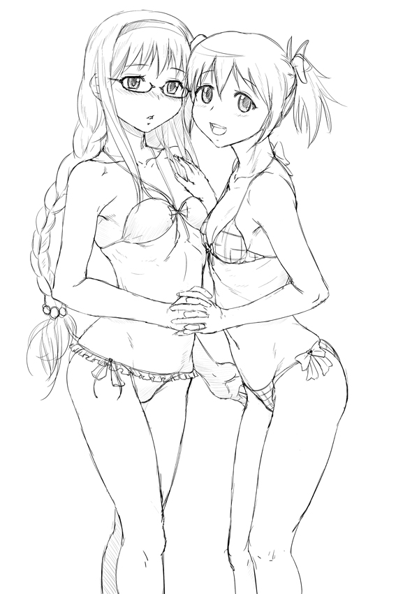akemi homura and kaname madoka (mahou shoujo madoka magica) drawn by doku_sasori