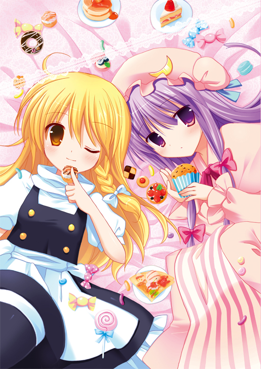 kirisame marisa and patchouli knowledge (touhou) drawn by aono_ribbon