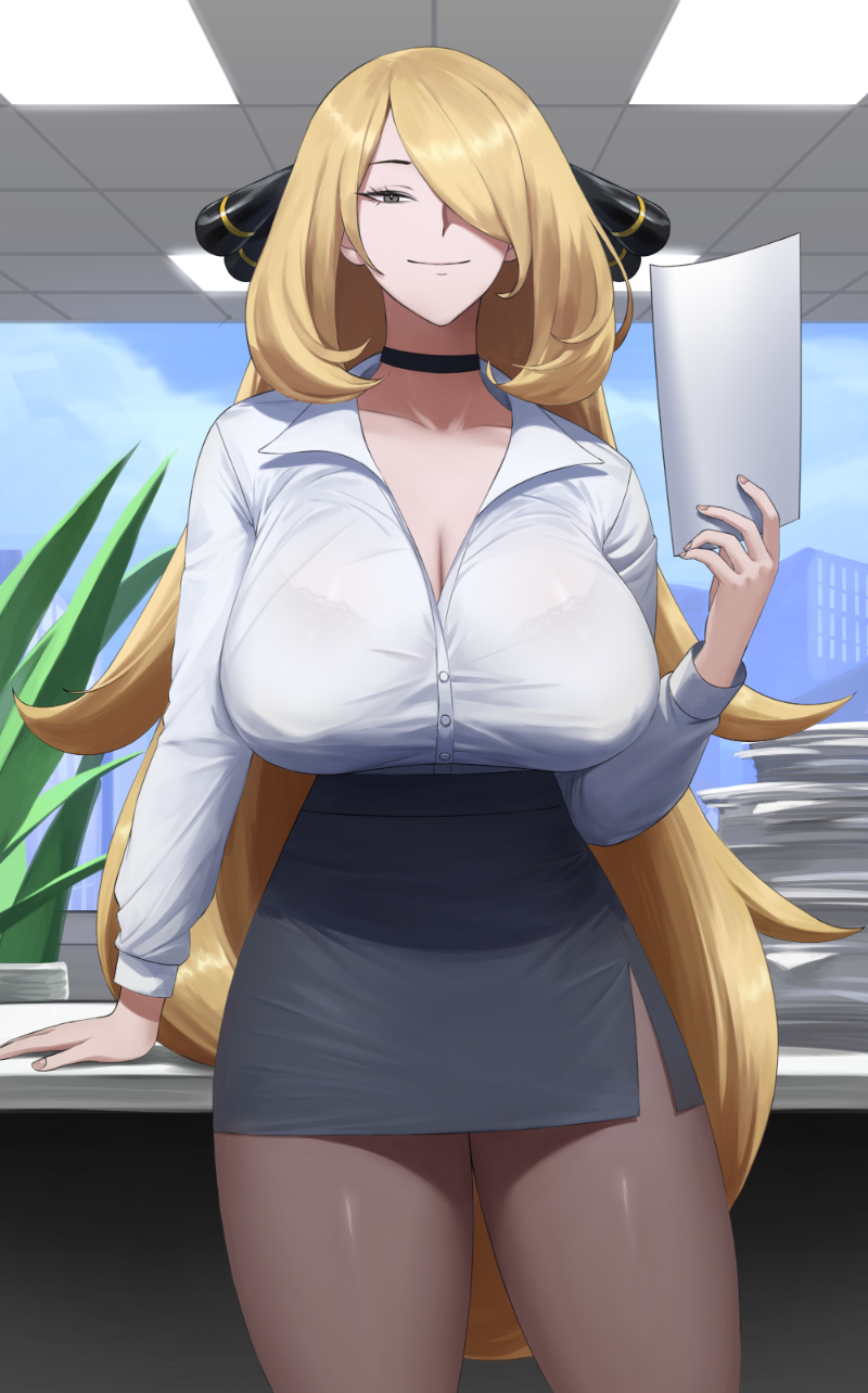 cynthia (pokemon and 1 more) drawn by shou_illust