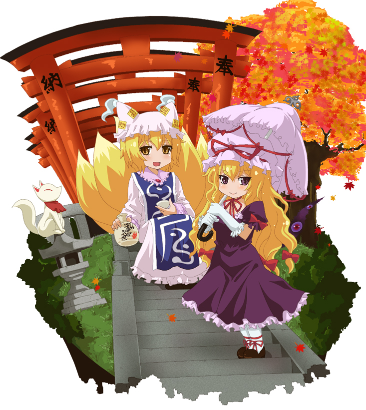 yakumo yukari and yakumo ran (touhou) drawn by akuto
