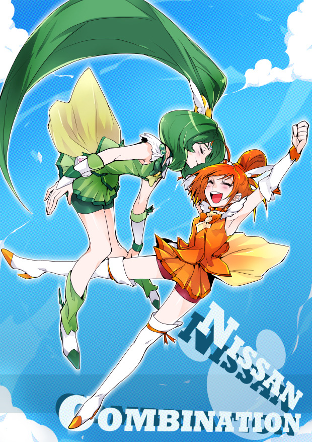 midorikawa nao, hino akane, cure march, and cure sunny (precure and 1 more) drawn by tima