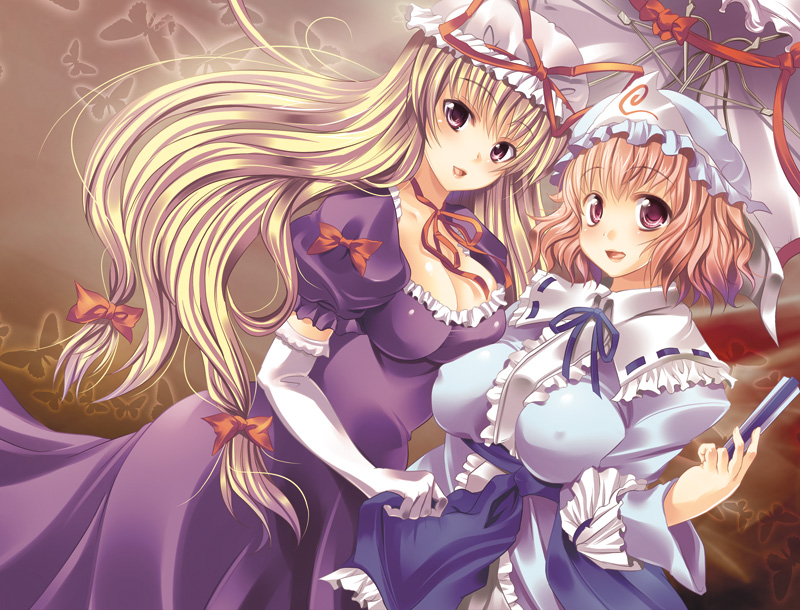 yakumo yukari and saigyouji yuyuko (touhou) drawn by maki_(seventh_heaven_maxion)
