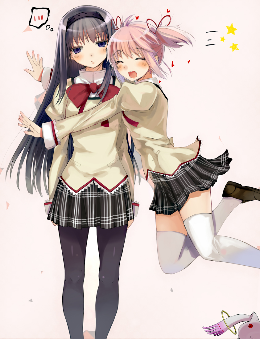 akemi homura, kaname madoka, and kyubey (mahou shoujo madoka magica) drawn by hareno_chiame