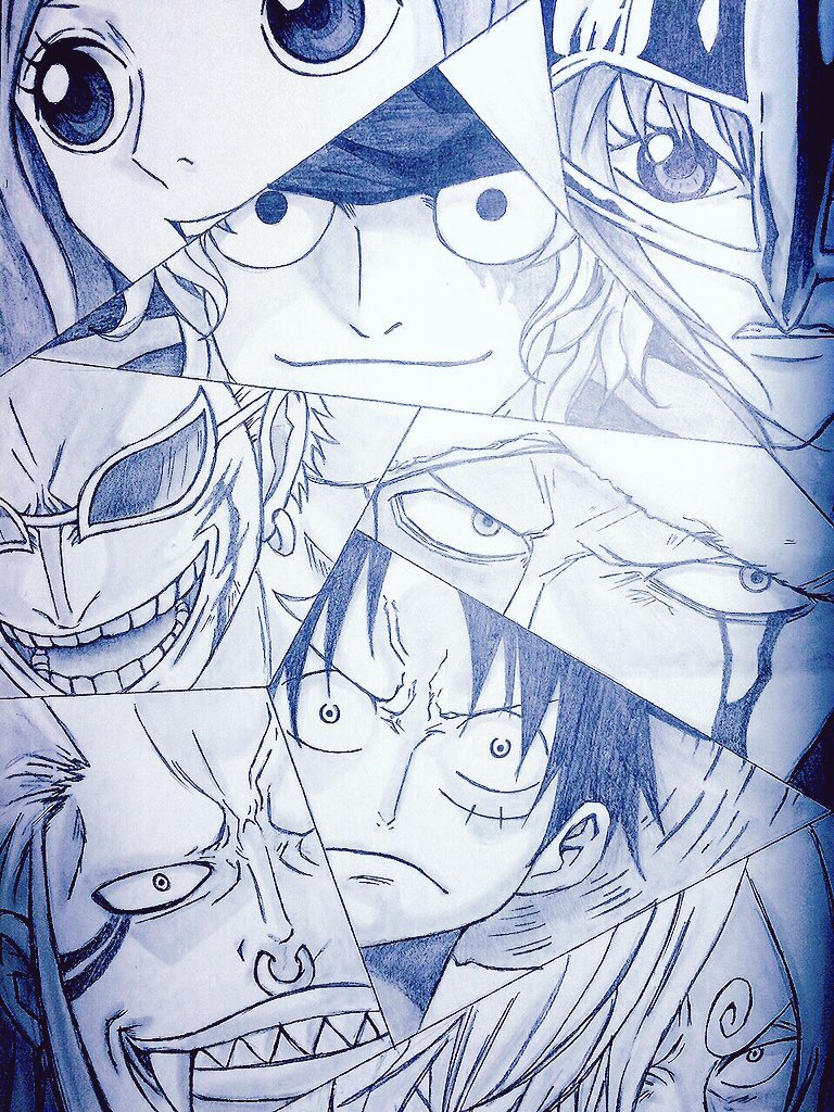 monkey d. luffy, sanji, trafalgar law, sabo, donquixote doflamingo, and 3 more (one piece) drawn by mayuu_(mt8544)