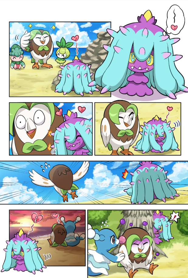 budew, petilil, brionne, mareanie, dartrix, and 1 more (pokemon) drawn by pokemoa