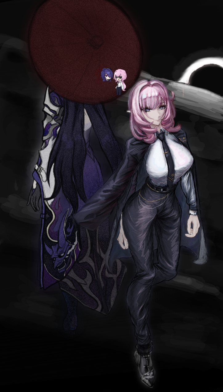 elysia and acheron (honkai and 2 more) drawn by lingling_(vaku8854)