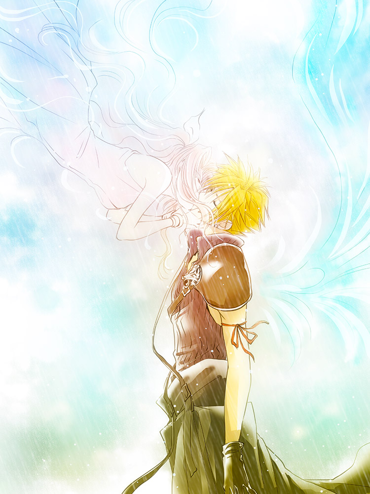cloud strife and aerith gainsborough (final fantasy and 2 more) drawn by persia_(lwlw)