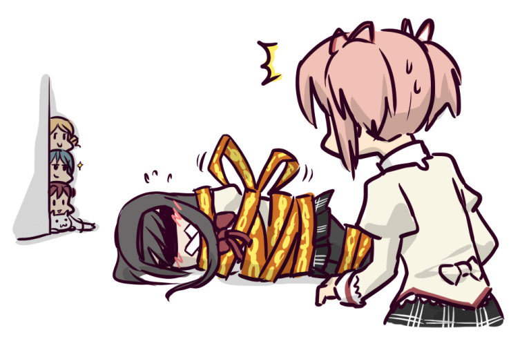 akemi homura, kaname madoka, miki sayaka, sakura kyoko, tomoe mami, and 1 more (mahou shoujo madoka magica) drawn by mukiki