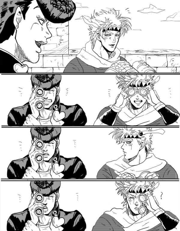 caesar anthonio zeppeli and higashikata josuke (jojo no kimyou na bouken and 1 more) drawn by motsutei