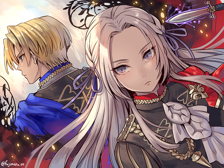 edelgard von hresvelg and dimitri alexandre blaiddyd (fire emblem and 1 more) drawn by fujimaru_(green_sparrow)