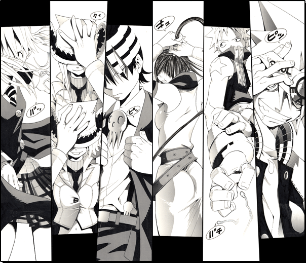 maka albarn, soul evans, death the kid, black star, nakatsukasa tsubaki, and 2 more (soul eater) drawn by ohkubo_atsushi