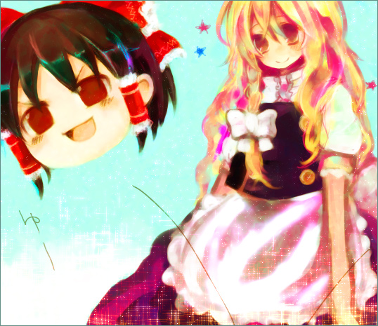 hakurei reimu and kirisame marisa (touhou) drawn by ohomo
