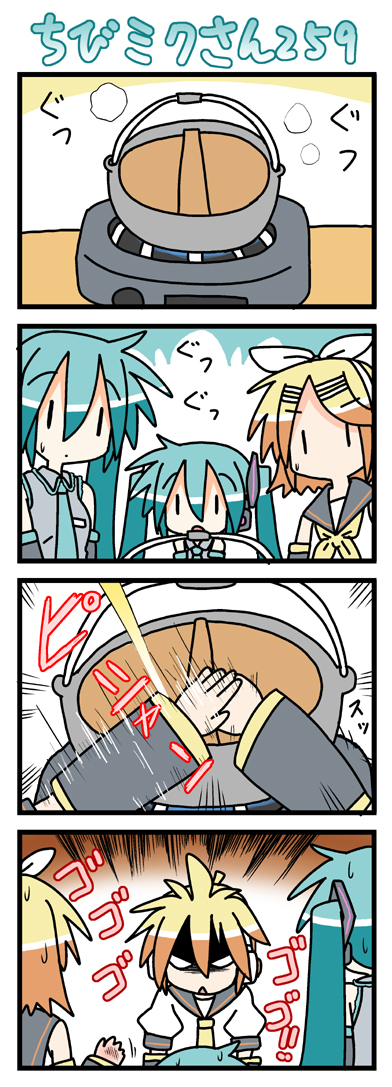 hatsune miku, kagamine rin, kagamine len, and chibi miku (vocaloid) drawn by minami_(colorful_palette)