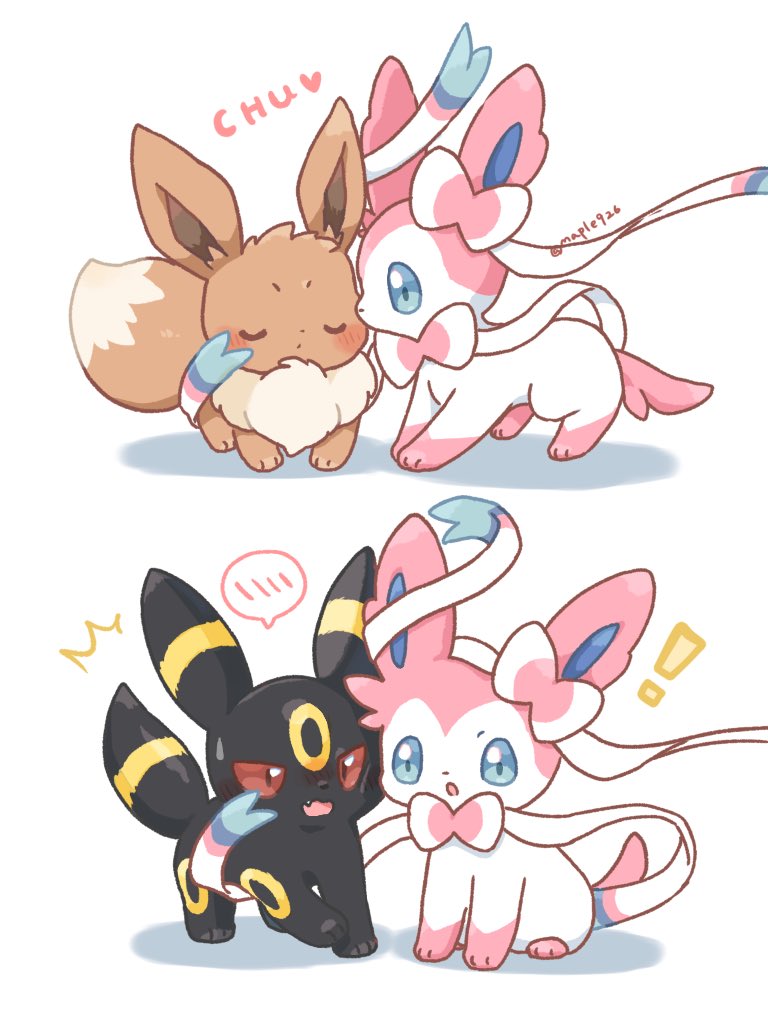 eevee, sylveon, and umbreon (pokemon) drawn by kana_(maple926)