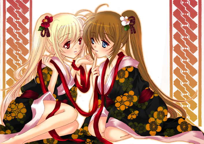 fate testarossa and takamachi nanoha (lyrical nanoha and 1 more) drawn by hina_sasaki