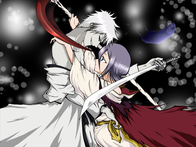 kuchiki rukia, kurosaki ichigo, hollow ichigo, and dark rukia (bleach) drawn by xruka