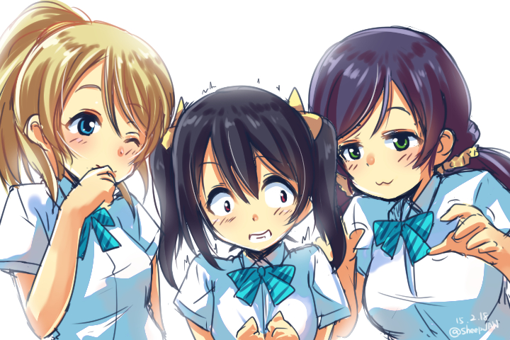 tojo nozomi, yazawa nico, and ayase eli (love live! and 1 more) drawn by muneshiro_(hitsuji_kikaku)