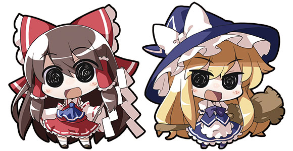 hakurei reimu and kirisame marisa (touhou) drawn by akaneya