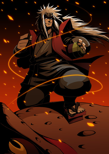 jiraiya and gamabunta (naruto) drawn by godtail