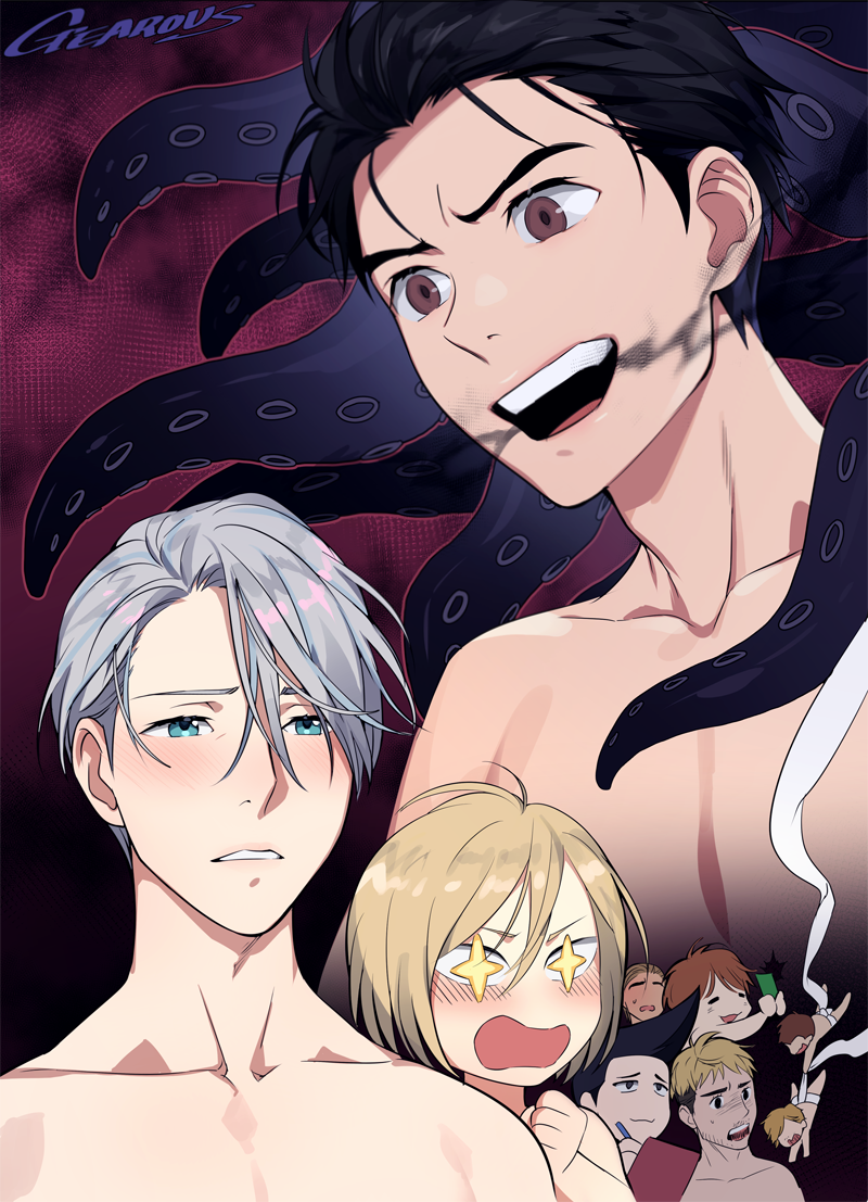 katsuki yuuri, viktor nikiforov, yuri plisetsky, christophe giacometti, leo de la iglesia, and 4 more (yuri!!! on ice) drawn by gearous