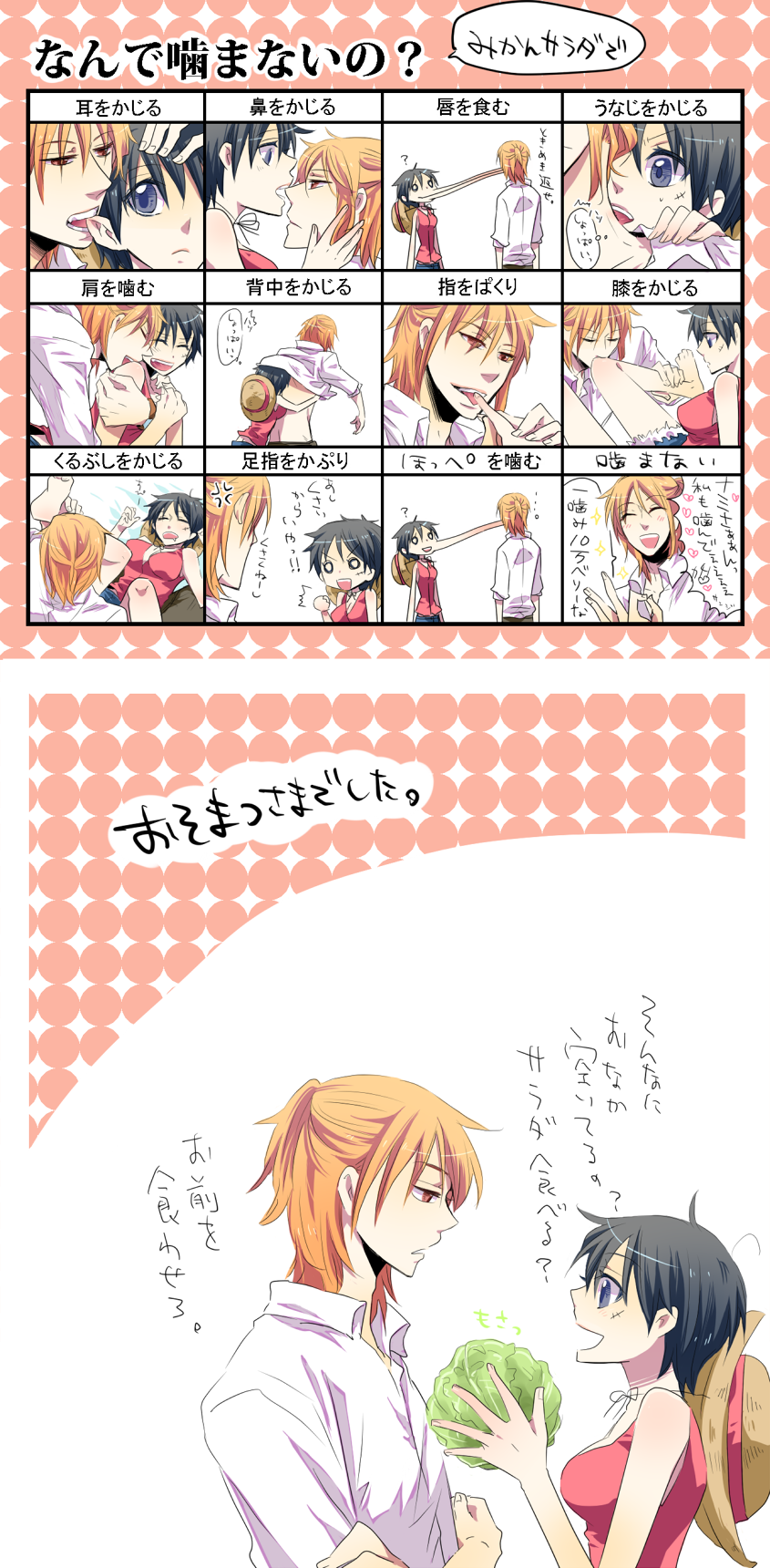 nami and luffyko (one piece) drawn by komo_(shikabane-n)