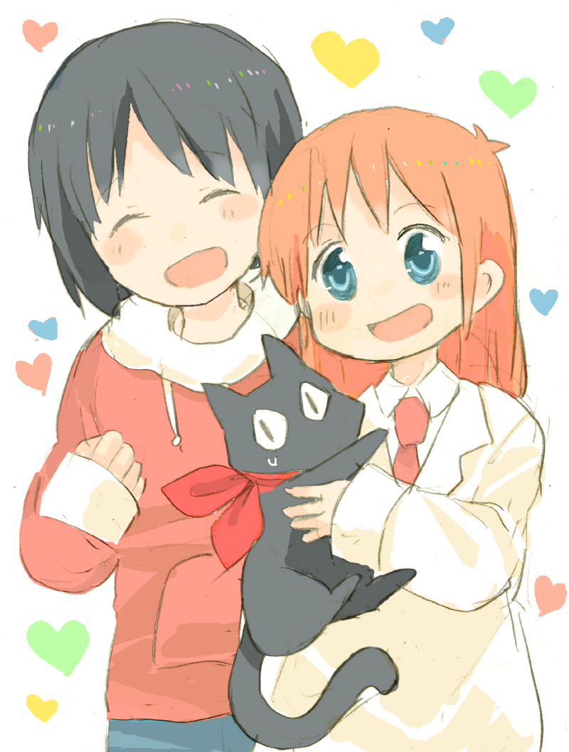 shinonome nano, professor shinonome, and sakamoto (nichijou) drawn by haachi