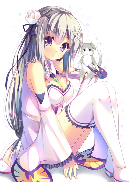 emilia and puck (re:zero kara hajimeru isekai seikatsu) drawn by watagashi_yui