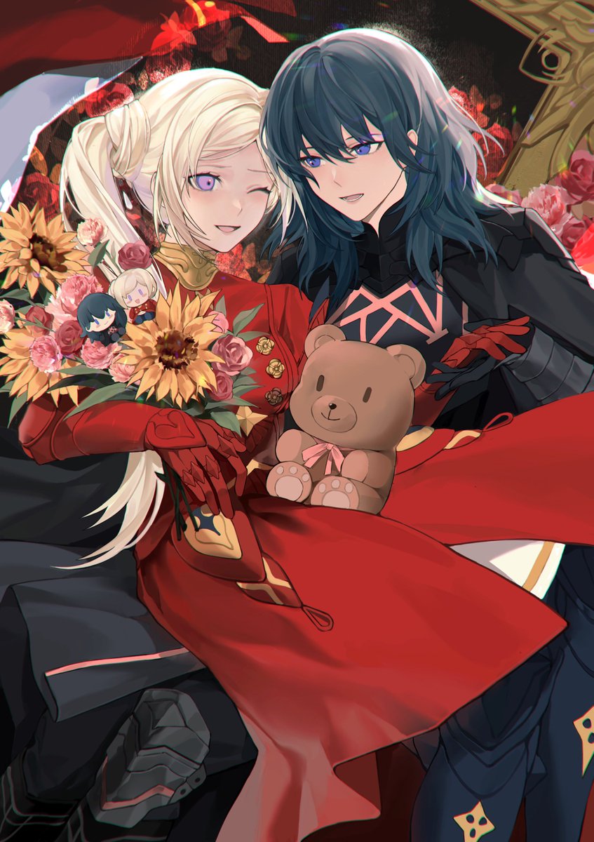 female byleth and edelgard von hresvelg (fire emblem and 1 more) drawn by hakunaru