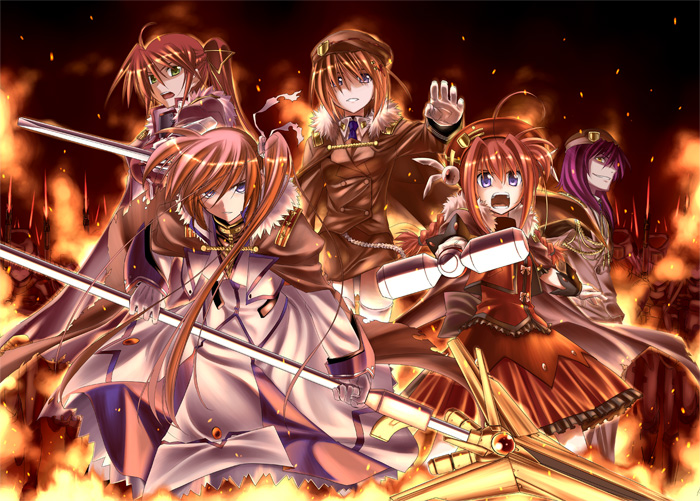 takamachi nanoha, yagami hayate, raising heart, vita, signum, and 3 more (lyrical nanoha and 1 more) drawn by himura_kiseki