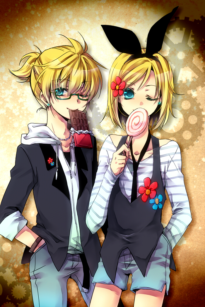 kagamine rin and kagamine len (vocaloid) drawn by yuh