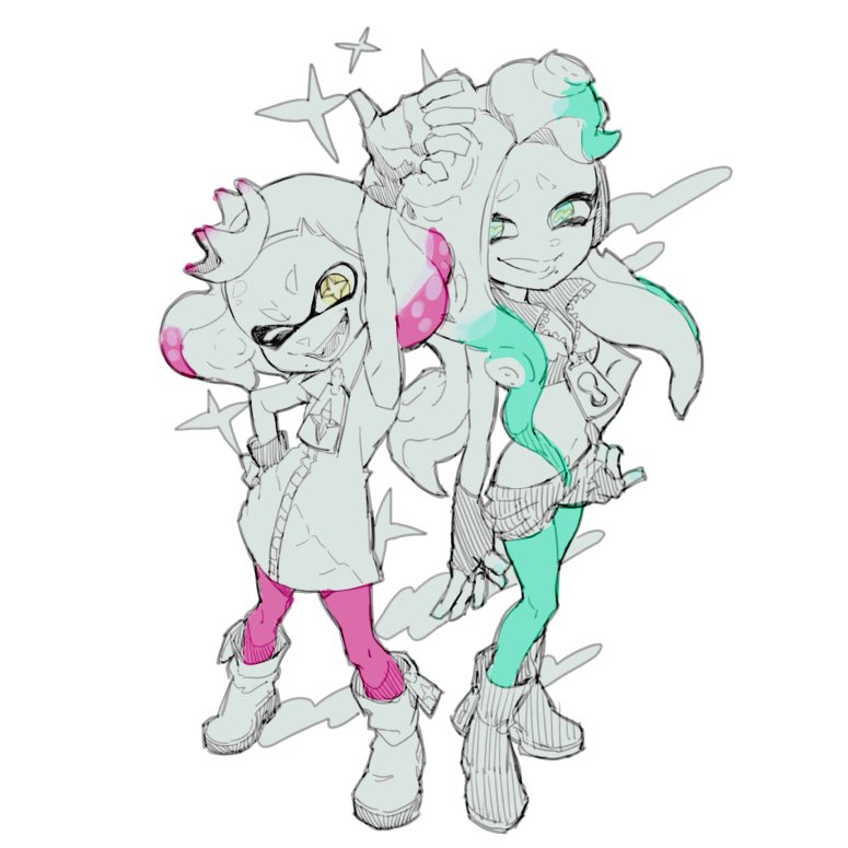 marina and pearl (splatoon and 1 more) drawn by mr0308